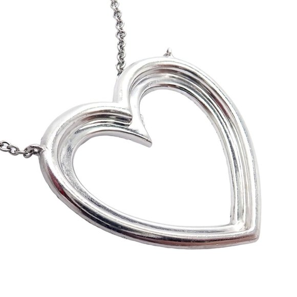 Tiffany & Co Platinum Diamond Heart Double Metro Medium Pendant Necklace - Picture 7 of 12
